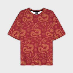 Мужская футболка оверсайз Dragon red pattern