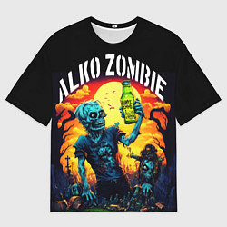 Футболка оверсайз мужская Алко зомби с бутылкой пива на отдыхе, цвет: 3D-принт