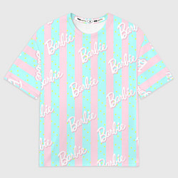 Мужская футболка оверсайз Паттерн Барби на фоне костюма Кена в розово-голубу