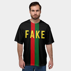 Футболка оверсайз мужская Fake зелёная и красная полосы, цвет: 3D-принт — фото 2