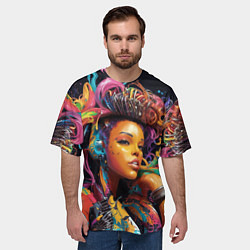 Футболка оверсайз мужская Красивая киберпанк девушка и яркие краски в стиле, цвет: 3D-принт — фото 2