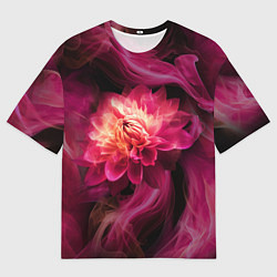 Мужская футболка оверсайз Розовый цветок в огне - нейросеть