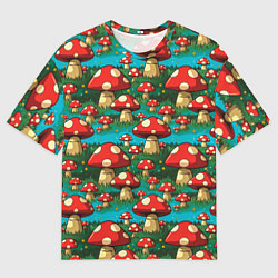 Мужская футболка оверсайз Мультяшный мухомор паттерн