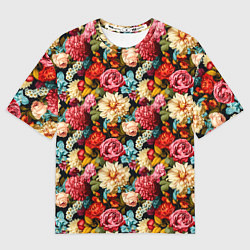 Футболка оверсайз мужская Узор из роз и разных цветов, цвет: 3D-принт