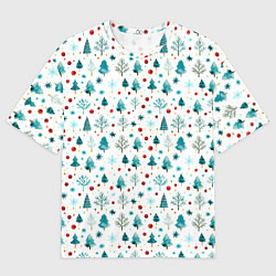 Мужская футболка оверсайз Новогодние элементы елки снежинки шарики