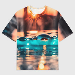 Футболка оверсайз мужская Поверхность воды на закате макро, цвет: 3D-принт
