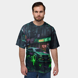Футболка оверсайз мужская Зелёный спорткар, цвет: 3D-принт — фото 2