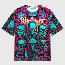 Футболка оверсайз мужская Slipknot на фоне рок черепов, цвет: 3D-принт