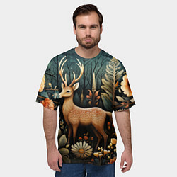 Футболка оверсайз мужская Лесной олень в стиле фолк-арт, цвет: 3D-принт — фото 2