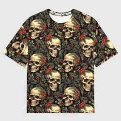 Футболка оверсайз мужская Череп рябина шишки и хвойные ветки, цвет: 3D-принт