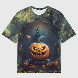 Футболка оверсайз мужская Праздничная хэллоуинская тыква, цвет: 3D-принт