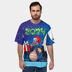 Футболка оверсайз мужская Cиний дракон, цвет: 3D-принт — фото 2