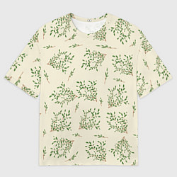 Футболка оверсайз мужская Веточки с зелеными листьями, цвет: 3D-принт
