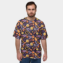 Футболка оверсайз мужская Паттерн из листочков и цветочков, цвет: 3D-принт — фото 2