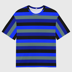 Футболка оверсайз мужская Полосатый сине-чёрный, цвет: 3D-принт