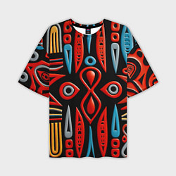 Мужская футболка оверсайз Красно-синий узор в африканском стиле
