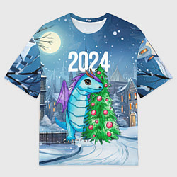 Футболка оверсайз мужская Дракон у новогодней елки 2024, цвет: 3D-принт