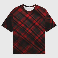 Мужская футболка оверсайз Тёмно-красная шотландская клетка