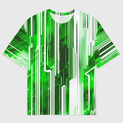 Мужская футболка оверсайз Киберпанк полосы белый и зелёный