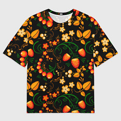 Мужская футболка оверсайз Хохлома - цветы и ягоды