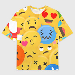 Футболка оверсайз мужская Смайлы разные эмоции, цвет: 3D-принт