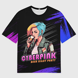 Футболка оверсайз мужская Кибер девушка пьет пиво, цвет: 3D-принт