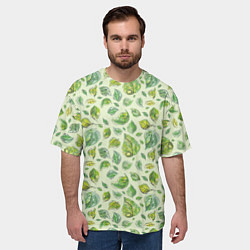 Футболка оверсайз мужская Акварельные листья с узором, цвет: 3D-принт — фото 2