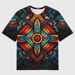 Мужская футболка оверсайз Симметричный геометрический узор в этническом стил