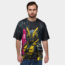 Футболка оверсайз мужская Киборг с желтыми вставками, цвет: 3D-принт — фото 2