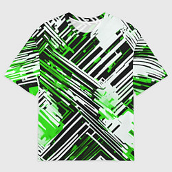 Футболка оверсайз мужская Киберпанк линии белые и зелёные, цвет: 3D-принт
