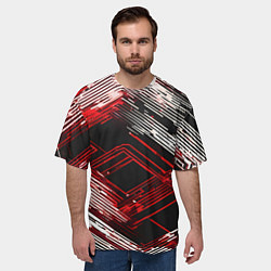 Футболка оверсайз мужская Киберпанк линии белые и красные, цвет: 3D-принт — фото 2