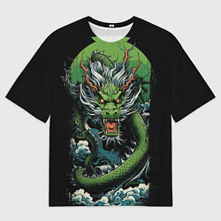 Футболка оверсайз мужская Зеленый дракон символ 2024, цвет: 3D-принт