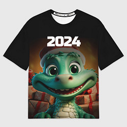 Футболка оверсайз мужская 2024 год зеленого дракона, цвет: 3D-принт