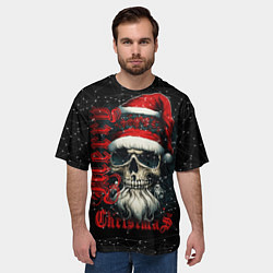 Футболка оверсайз мужская Рождественская с черепом деда мороза, цвет: 3D-принт — фото 2