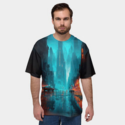 Футболка оверсайз мужская Вечерний городской пейзаж, цвет: 3D-принт — фото 2
