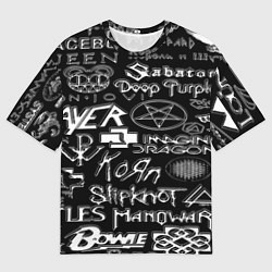 Футболка оверсайз мужская Логотипы рок групп металические, цвет: 3D-принт