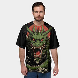 Футболка оверсайз мужская Зеленый дракон с открытой пастью, цвет: 3D-принт — фото 2