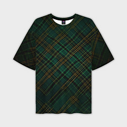 Мужская футболка оверсайз Тёмно-зелёная диагональная клетка в шотландском ст