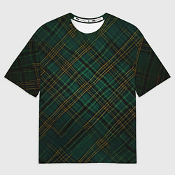 Мужская футболка оверсайз Тёмно-зелёная диагональная клетка в шотландском ст