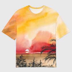 Футболка оверсайз мужская Тропический закат акварель, цвет: 3D-принт