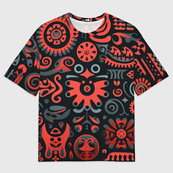 Мужская футболка оверсайз Красно-черный узор в славянском стиле