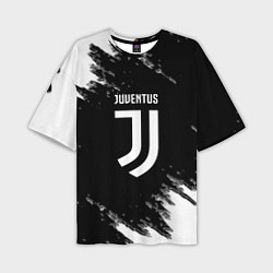 Футболка оверсайз мужская Juventus спорт краски черно белый, цвет: 3D-принт