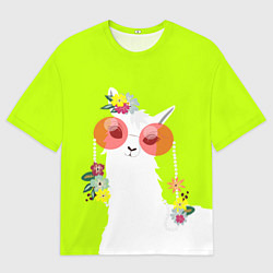 Футболка оверсайз мужская Лама - альпака в розовых очках, цвет: 3D-принт