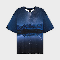 Мужская футболка оверсайз Галактическая зимняя ночь в горах