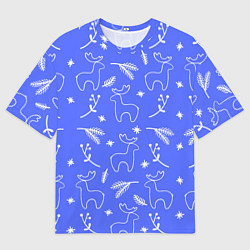 Мужская футболка оверсайз Синий рождественский принт с оленями