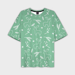 Мужская футболка оверсайз Зеленый рождественский узор с оленями