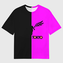 Футболка оверсайз мужская Токийские мстители черно-розовый, цвет: 3D-принт