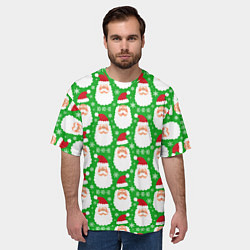 Футболка оверсайз мужская Дед Мороз на зеленом фоне, цвет: 3D-принт — фото 2