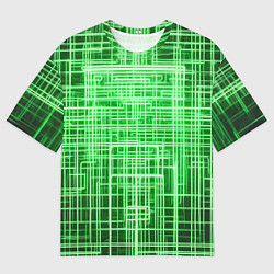 Футболка оверсайз мужская Зелёные неоновые полосы киберпанк, цвет: 3D-принт