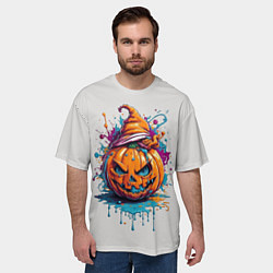 Футболка оверсайз мужская Хэллоуинская тыква в красках, цвет: 3D-принт — фото 2